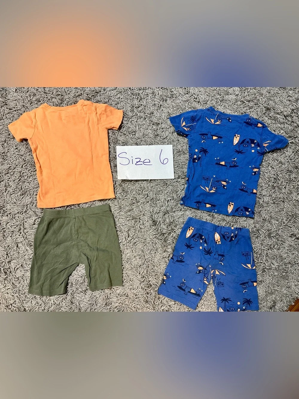 Kids Dino Graphic Tee & Shorts Set - Orange, Blue, Olive